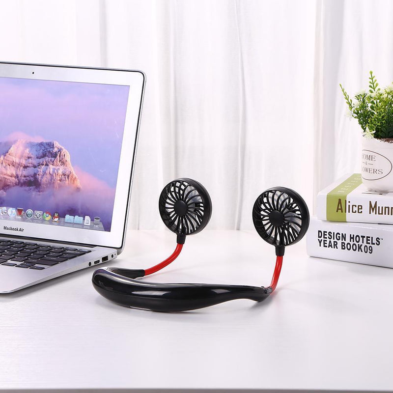USB Rechargeable Wearable Portable Mini Hand Free Fan Neckband Fan (Black)