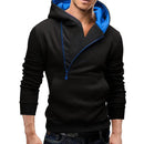 Men Color Block Side Zipper Hooded Sweatshirt Letter Print Pullover(2)(L)