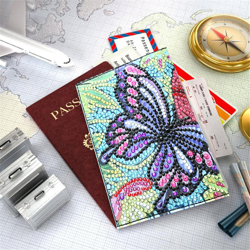 DIY Special Shaped Diamond Painting Butterfly PU Passport Protection Cover Newly