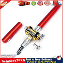 Portable Pocket Mini Aluminum Pen-Shape Fishing Rod w/ Reel Wheel (Red) Newly