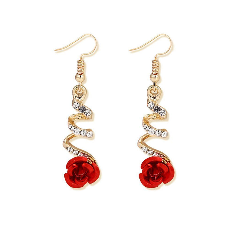 Drop Earrings Diamond-Studded Pendants Women Jewelry Rose Dangle Earrings