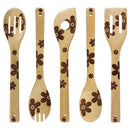 4PC Bamboo Scoop Flower Pattern Printed Kitchen Kitchenware Utensils Set L4X1