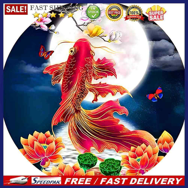 Partial Embroidery Printed DIY 3 Strands Stamped Cross Stitch 11CT Koi Moon Kit