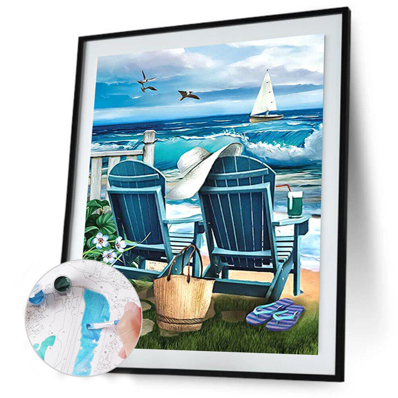 40x50cm Beach Lounge Chair Frameless Oil Paint By Numbers DIY Painting Craft Kit