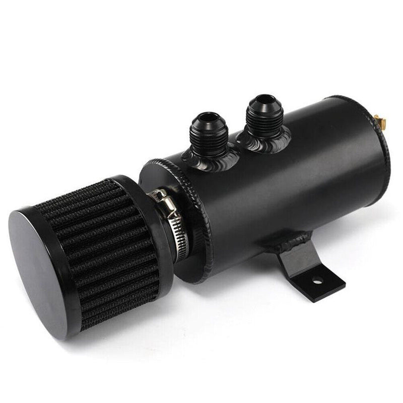 Engine Oil Tank 2 Ports Baffled Reservoir Oil Catch Can Kit with Breather F