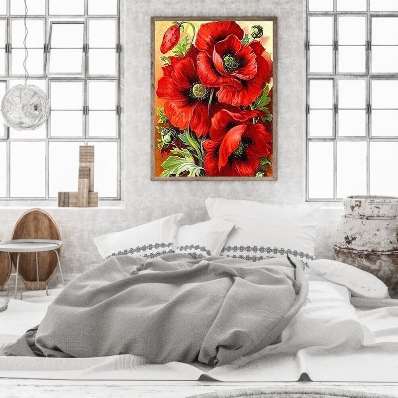 Oil Paint By Numbers Picture DIY Drawing Red Flower Acrylic Paint Decor Art