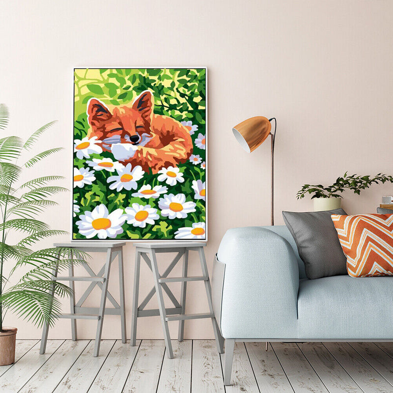 Oil Paint by Numbers Cute Fox Canvas Artwork Living Room Picture DIY Decoration