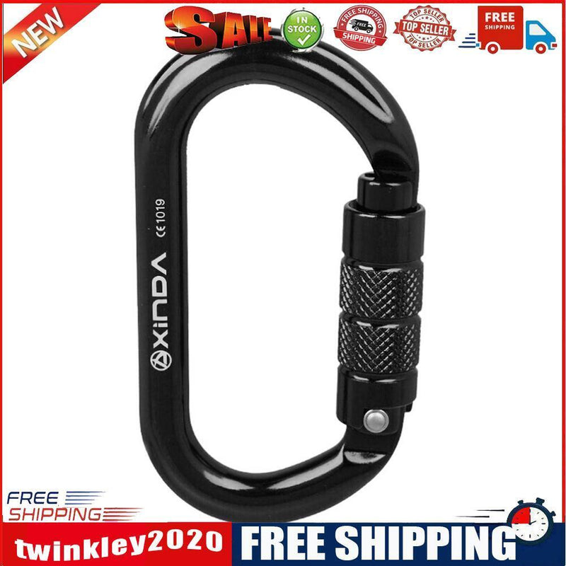 25KN O Shape Safety Auto Master Lock Carabiner Rock Climbing Buckle (Black)