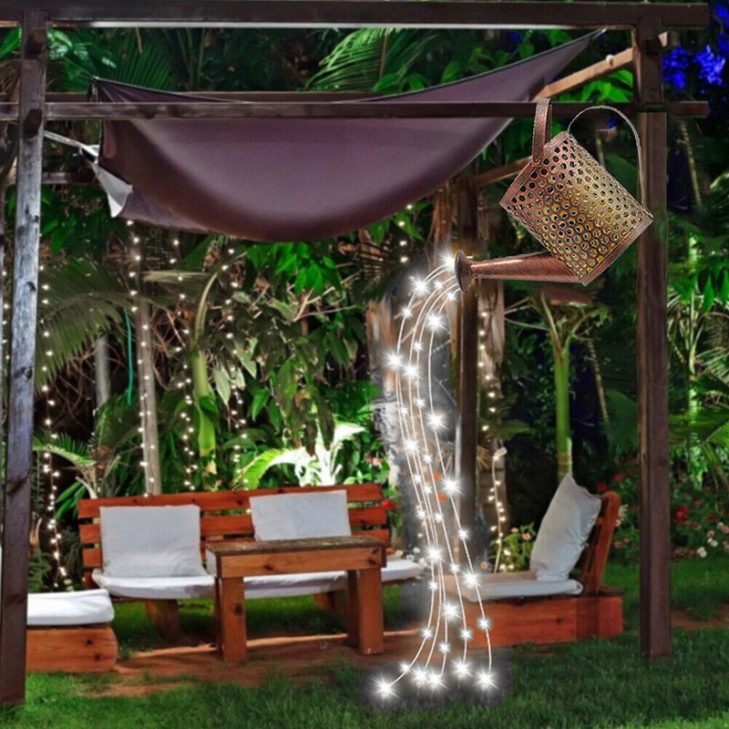 LED Kettle Solar Light Metal Watering Can Fairy String Lamp Garden Decor Newly
