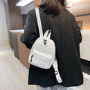 Women Solid Color Backpack Preppy Style School Nylon Mini Rucksack (White)