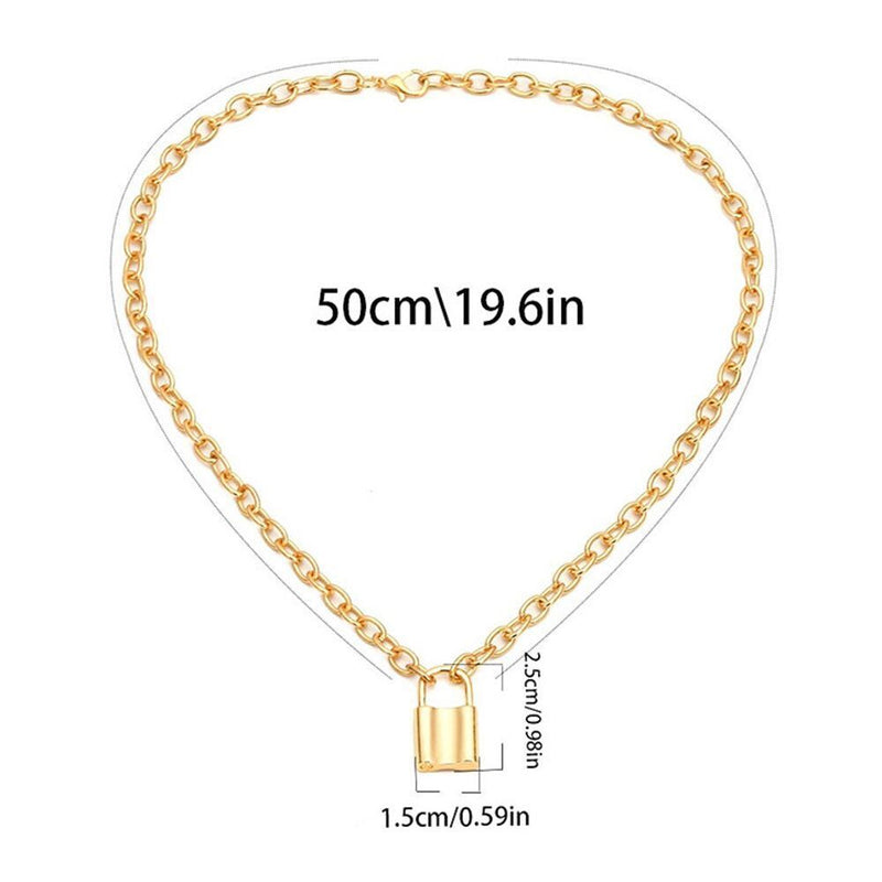 Steel  Chain Collar Statement Punk Choker Long Chain PadLock Pendant Necklace