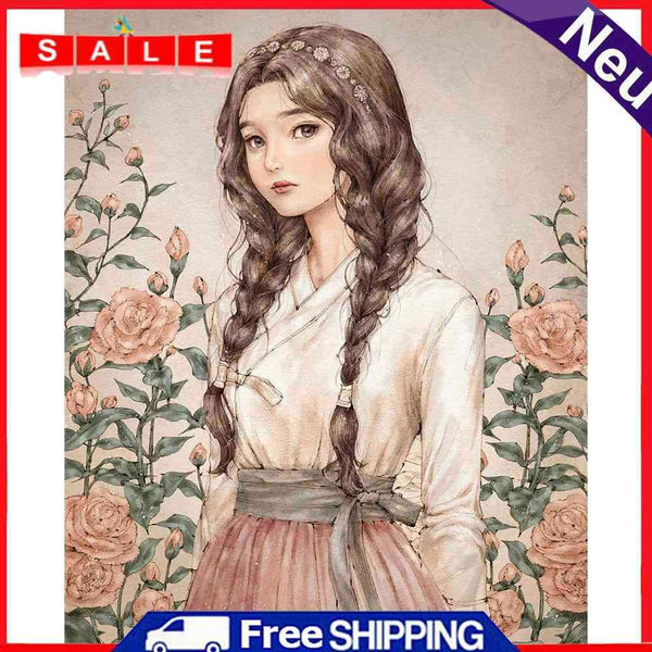 5D DIY Diamond Painting Full Round Drill Girl with flowers of