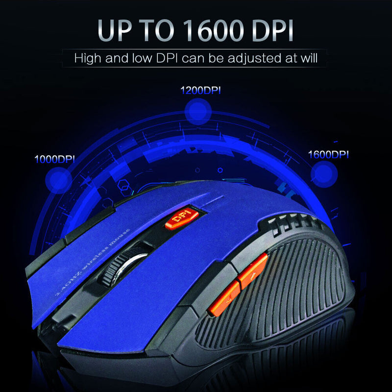 USB Wireless Mouse 1600DPI Adjustable Receiver 2.4GHz Mice for PC (Blue)