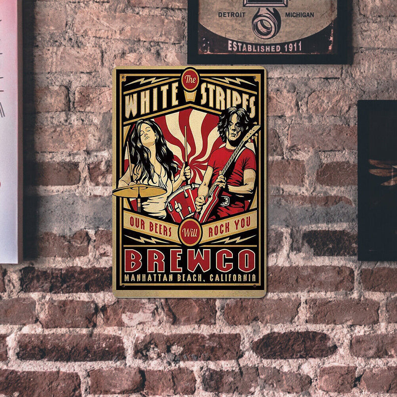 White Stripes Concert Metal Plate Tin Sign for Bar Pub Club Cafe Wall Art