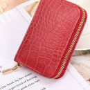 Women PU Leather Crocodile Wallet Business Zipper Holder Handbag (Red)
