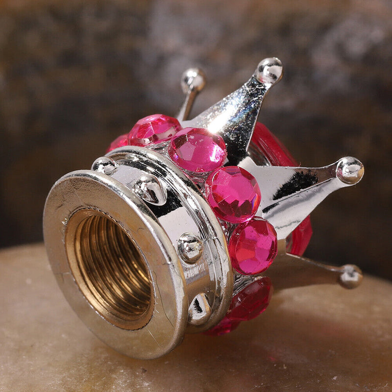 4pcs Car Rhinestone Crown Wheel Tire Valve Caps Auto Air Cover (Rose Red)