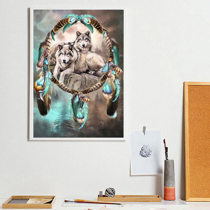5D DIY Full Drill Diamond Painting Wolf and Dream Catcher Cross Stitch Craft Kit