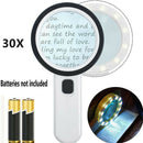 Reading Handheld Seniors Magnifier With LED Illuminated Magnifying Glass 30X