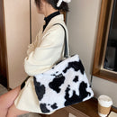 Retro Big Capacity Animal Pattern Handbag Women Plush Shoulder Bag (2)