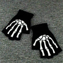 Gothic Knitted Black with White Skeleton Bones Fingerless Punk Gloves Sale L8I6