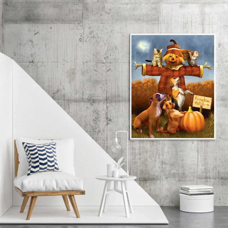 Cat Dog on Scarecrow Oil Paint By Numbers Kit Drawing Picture 40x50cm (B1600)