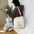 Fashion Shoulder Handbag for Women Bear Print Corduroy Top-handle Bag Satchel