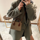 Women Messenger Purse Plaid Pattern PU Leather Handbag Top-handle Commuter Tote