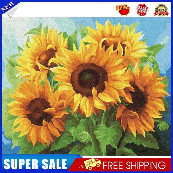 #A Tulip/Sunflower Oil Paint By Numbers DIY Handpainted Home Decoration Unfram