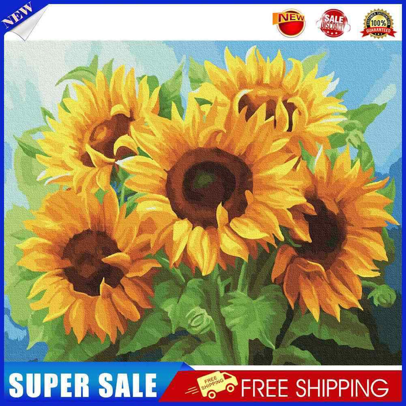 #A Tulip/Sunflower Oil Paint By Numbers DIY Handpainted Home Decoration Unfram