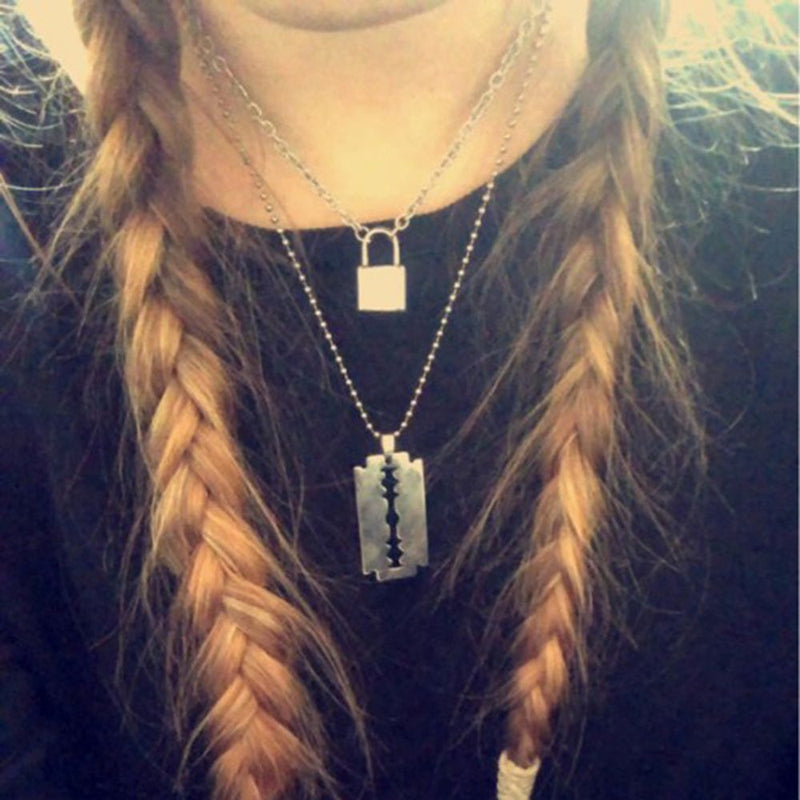Women Men Party Jewelry Punk Choker Chain Necklace Collar Key Lock Pendant