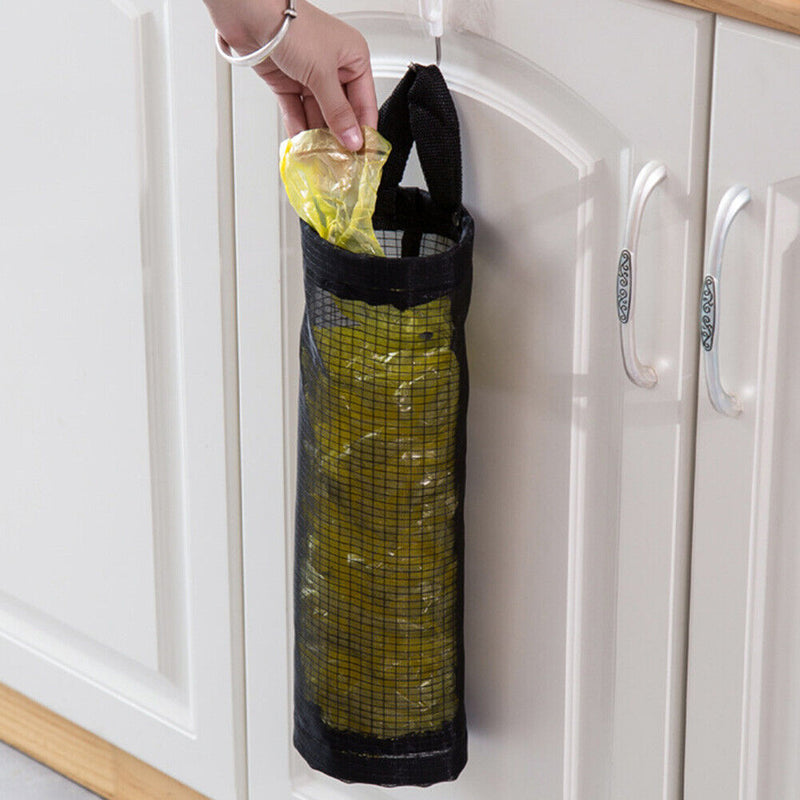 Reusable Grocery Bag Holder Nylon Hanging Trash Bags Store Organizer (C) Newly