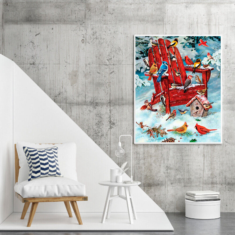 Birds in Snow Oil Paint By Numbers Kit DIY Frameless Drawing Picture for Adults