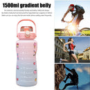 1500ml Colorful Water Kettle w/ Marker Large Sports Drink Frosted Cup (B) Newly
