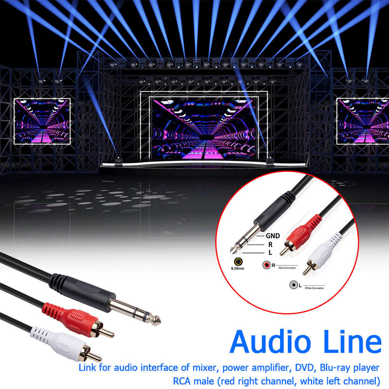 1.5m 1/4 Stereo Male to 2 RCA Male Dual RCA to 6.35mm TRS Audio Adapter Cable