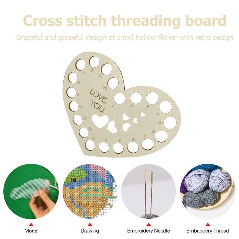 DIY Embroided Hollow Thread Board Wooden Home Cross Stitch Needle Sewing Tool