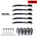 5pcs Artificial Soft Loach Fishing Lures + 5pcs Barbed Jig Hooks (White) Newly