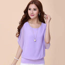 Summer Round Collar Short Bat Sleeve Blouse Solid Color Ruffle Women Tops