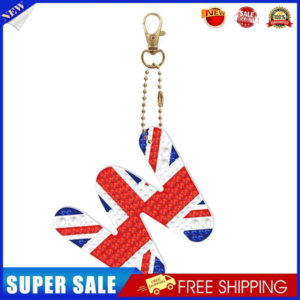 Letter Crystal Diamond Painting Acrylic Keychain DIY Key Ring Pendant (W)
