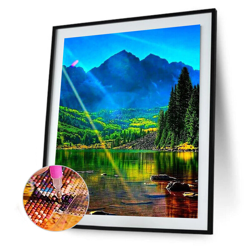 5D Full Round Drill Mountain and River Diamond Painting Kit for Home Art Decor