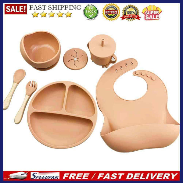 6pcs Silicone Baby Feeding Anti Slip Plates for Food Kids Tableware (Orange Red)