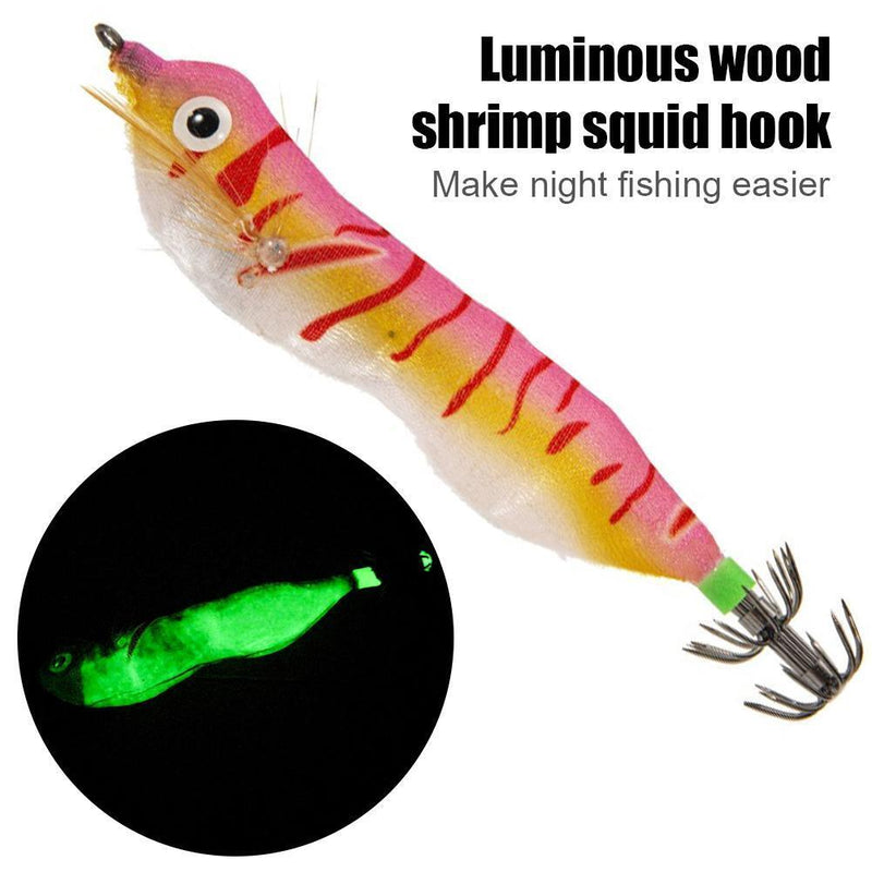 103mm LED Luminous Wood Shrimp Bait Squid Jigs Hook Fishing Lures (Brown)