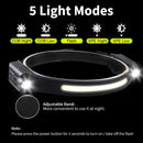 COB Headlights Adjustable Headband & Remote Lighting Rechargeable USB Lights