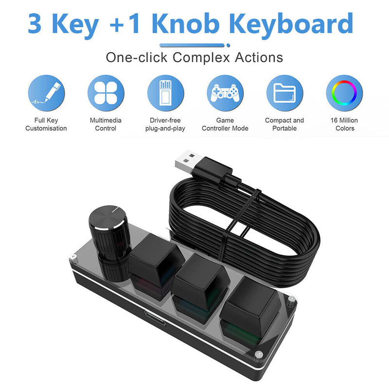 RGB Macro 3 Key + 1 Knob Programmable Mechanical Gaming Keyboard (Black)