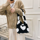 Fashion Women Leopard Love Shoulder Bag Autumn Winter Plush Large Tote Handbags