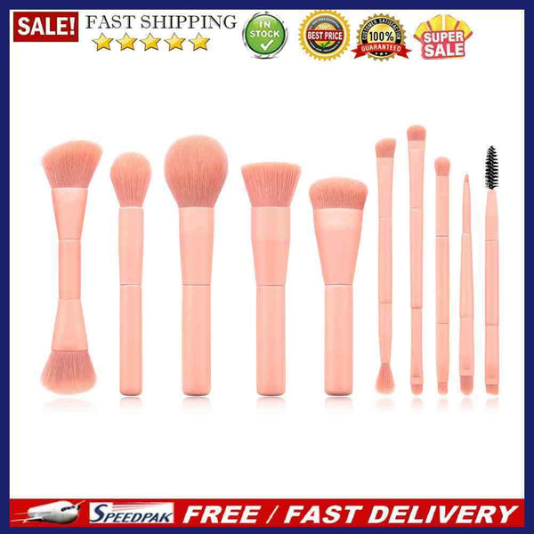 10pcs Wood Handle Pro Portable Powder Blush Brush Kit Eye Shadow Makeup Bru
