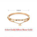 Women Jewelry Heart Dangle Bracelet Roma Letter Cuff Bangles Stainless Steel