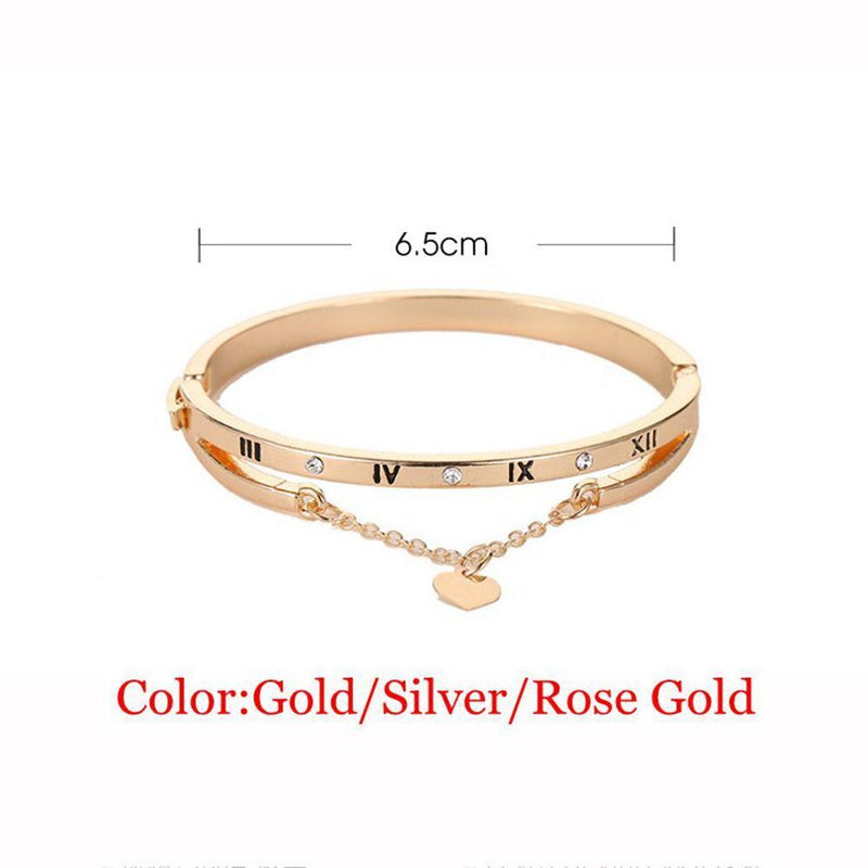 Women Jewelry Heart Dangle Bracelet Roma Letter Cuff Bangles Stainless Steel