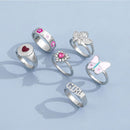 6 Pcs/Set Women Fashion Jewelry Angel Pink Rings Alloy Many Kinds