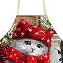 Hanging Neck Christmas Cat Print Linen Cleaning Apron Kitchen Cafe Home Pinafore