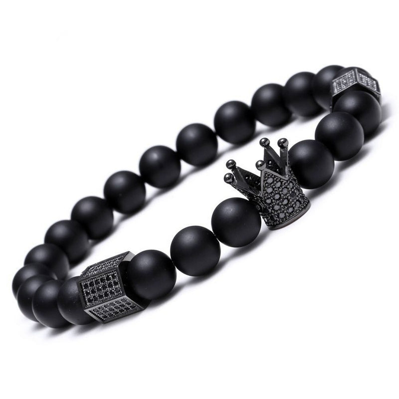 Yoga Rope Mens Cuff Bangles Crown Bracelets Steel Titanium Beaded Bracelet